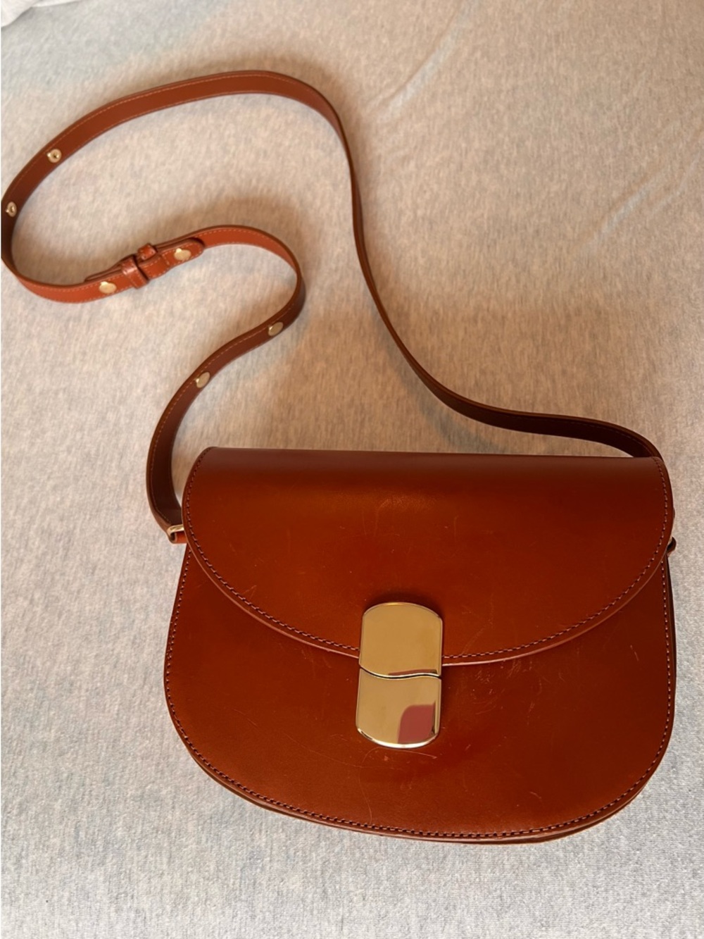 Sezane “Claude” Brown Leather Crossbody with Gold-Tone Clasp